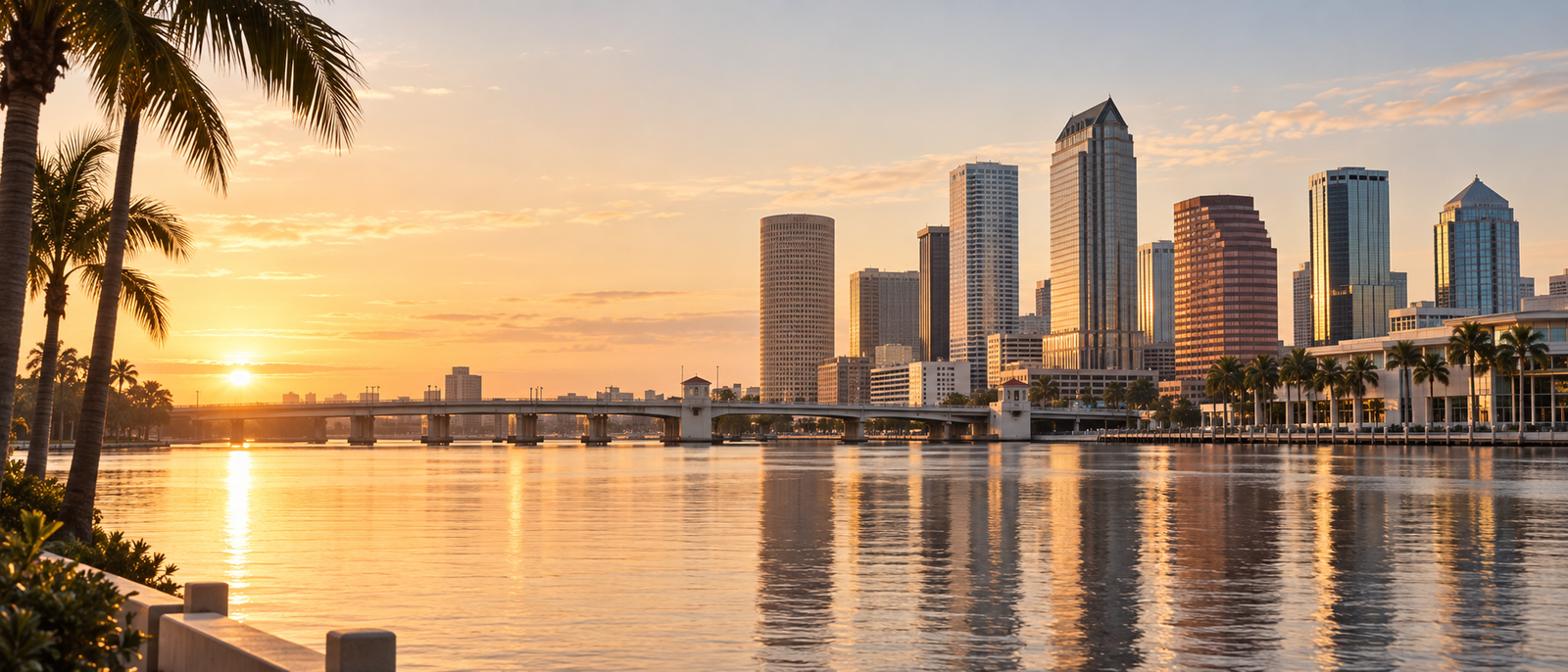 Tampa skyline and waterfront at sunrise